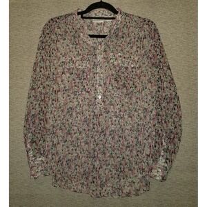 Liz Claiborne Floral Blouse Pullover Semi Sheer Top Cuffed Sleeves Petite Medium